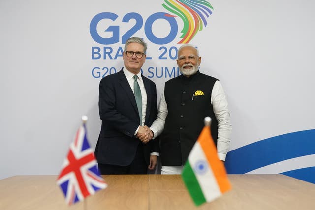 Prime Minister Sir Keir Starmer (left) during a bilateral meeting with Narendra Modi Prime Minister of India (Stefan Rousseau/PA)