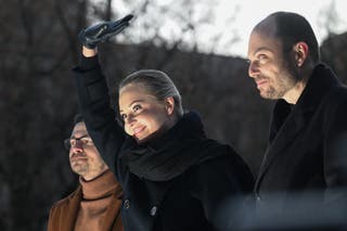 Russian-British activist, author and former political prisoner Vladimir Kara-Murza, Yulia Navalnaya, widow of late Russian opposition leader Alexei Navalny, and Russian opposition politician Ilya Yashin address participants during a demonstration of supporters of Russia’s exiled opposition near the Russian Embassy in Berlin