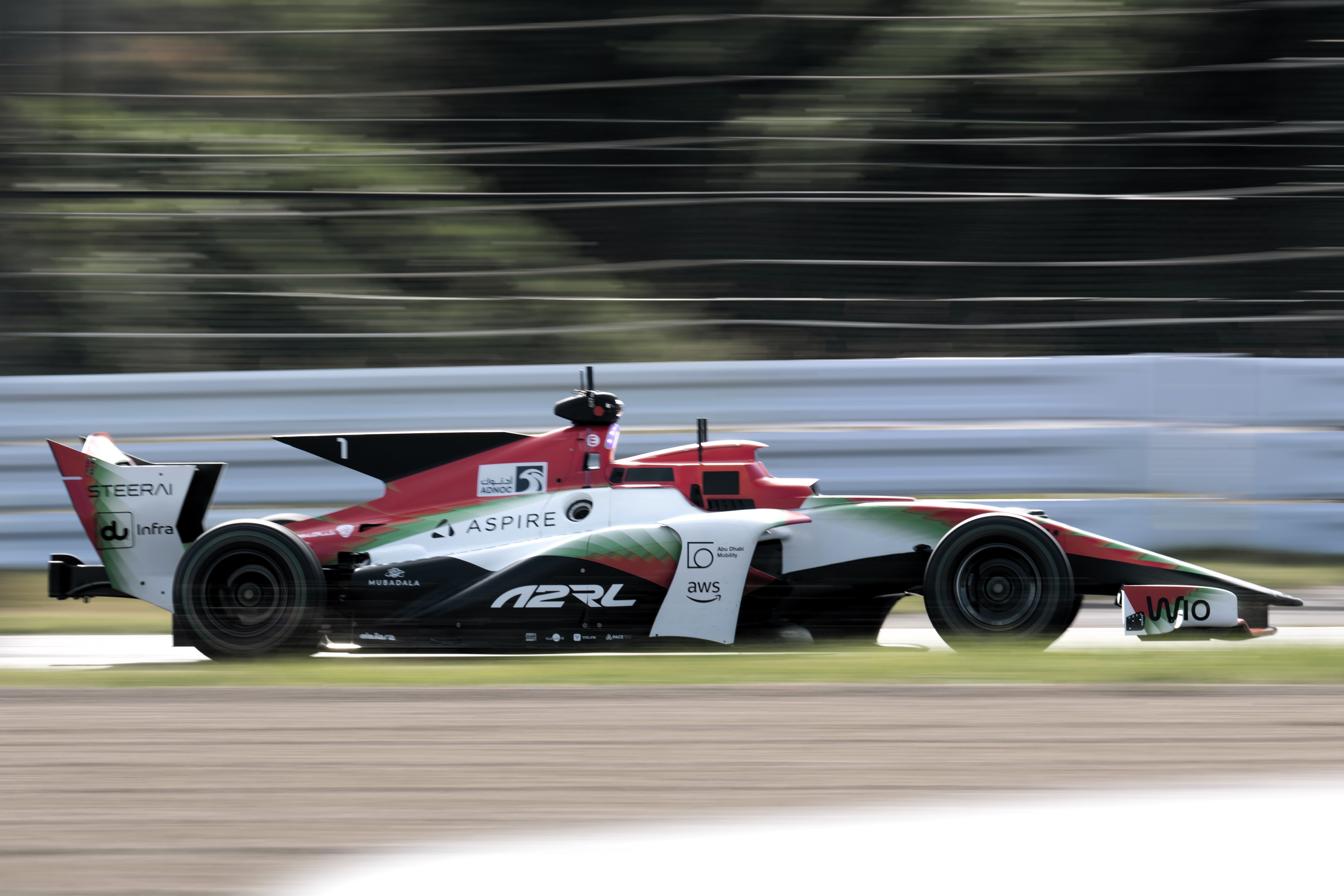 An autonomous Super Formula racing car drives around the Suzuka Circuit in Suzuka, Japan, on 9 November, 2024