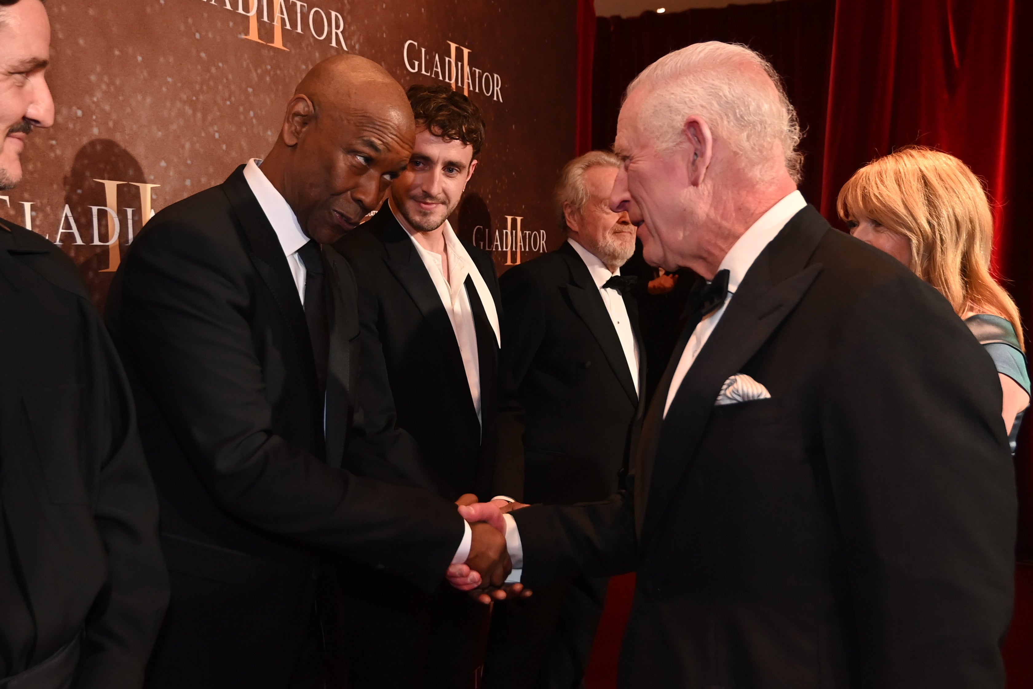 King Charles III meets Denzel Washington at the Gladiator 2 premiere