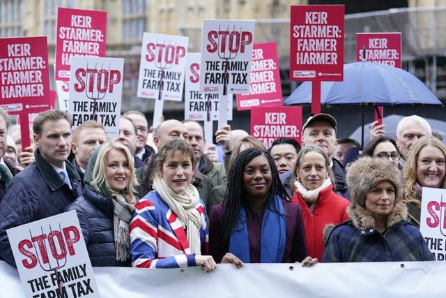 <p>Shadow environment secretary Victoria Atkins, Kemi Badenoch and shadow foreign secretary Priti Patel join farmers </p>