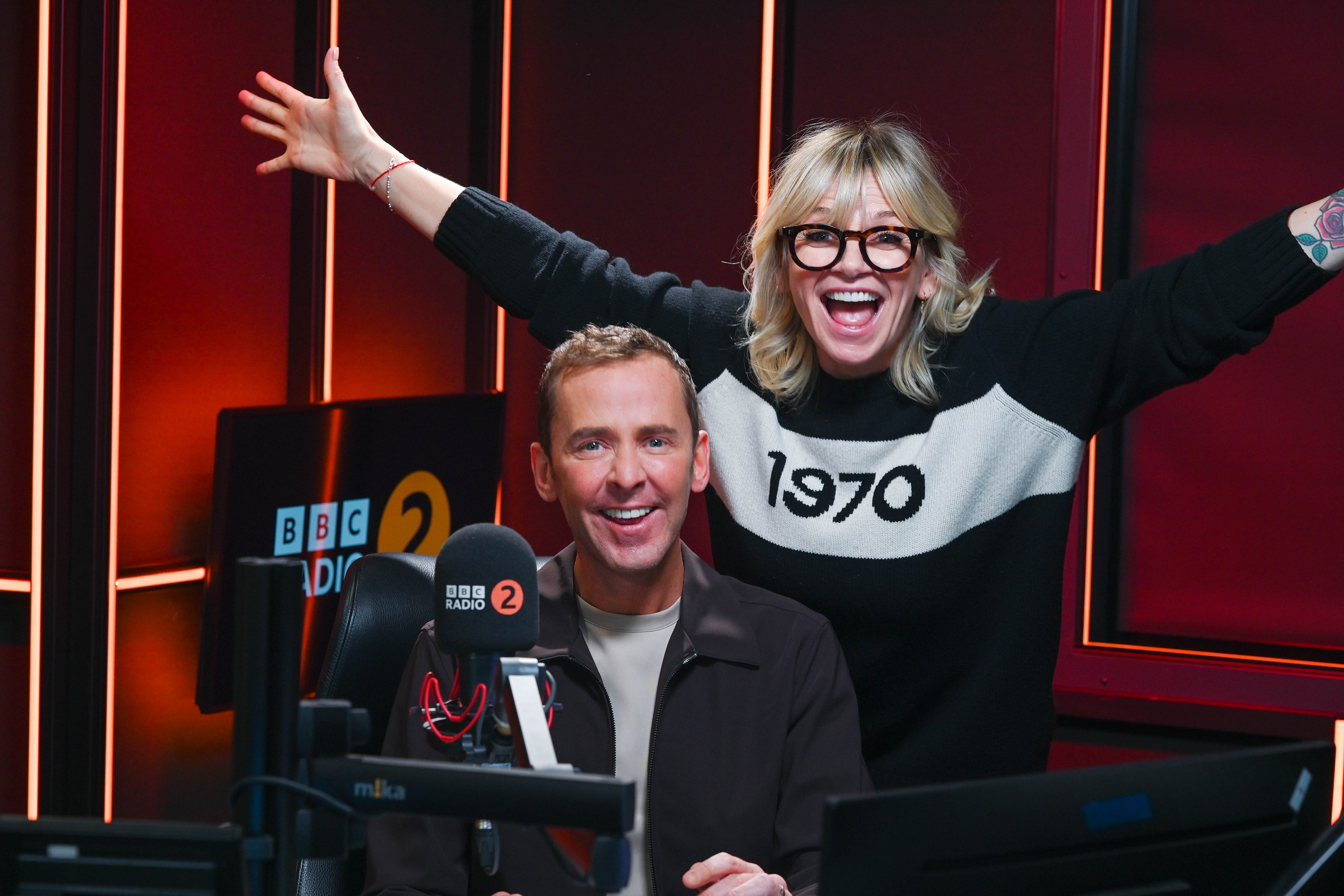 Zoe Ball hands over the Radio 2 Breakfast show to her friend Scott Mills