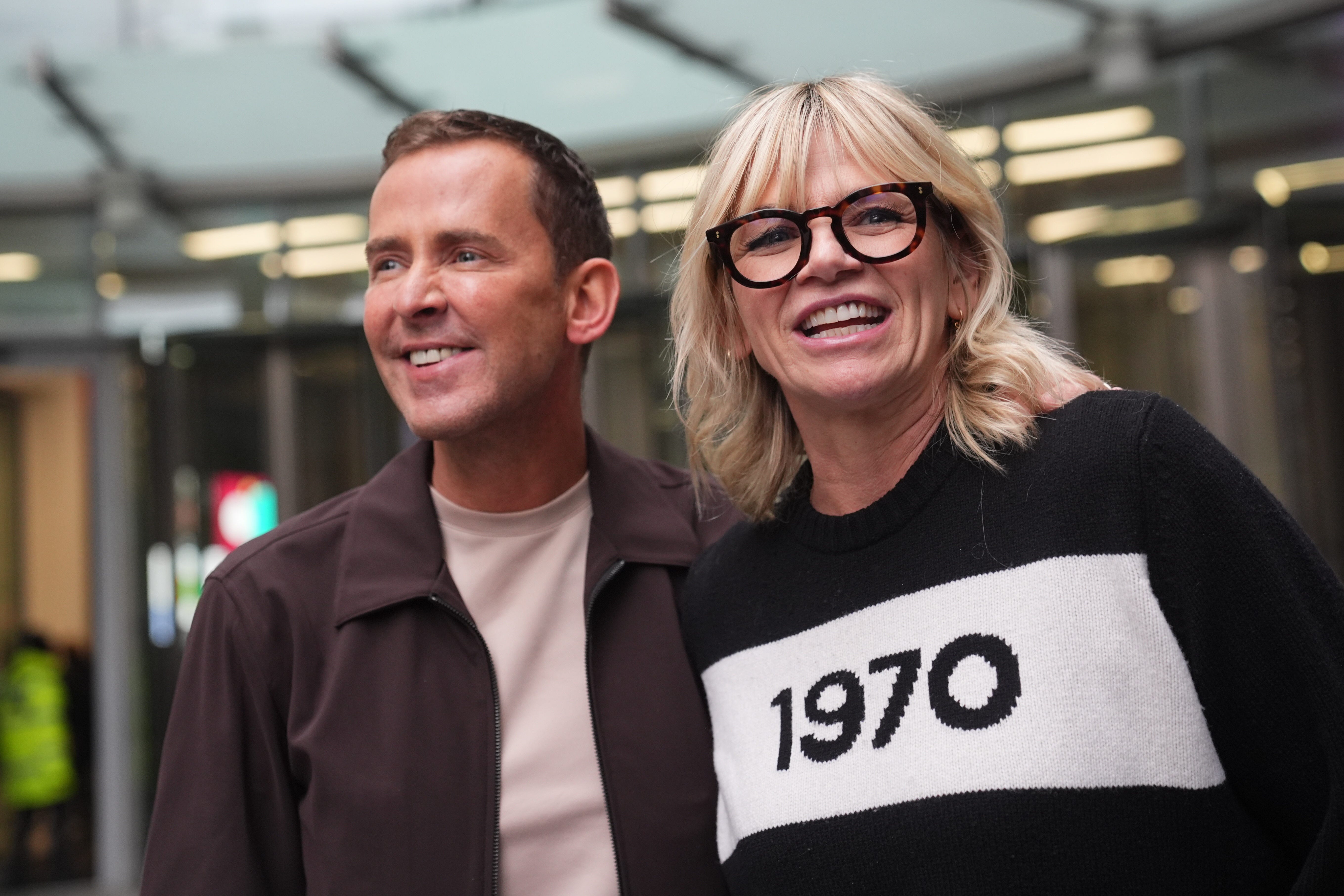 Scott Mills and Zoe Ball outside New Broadcasting House in central London on Tuesday