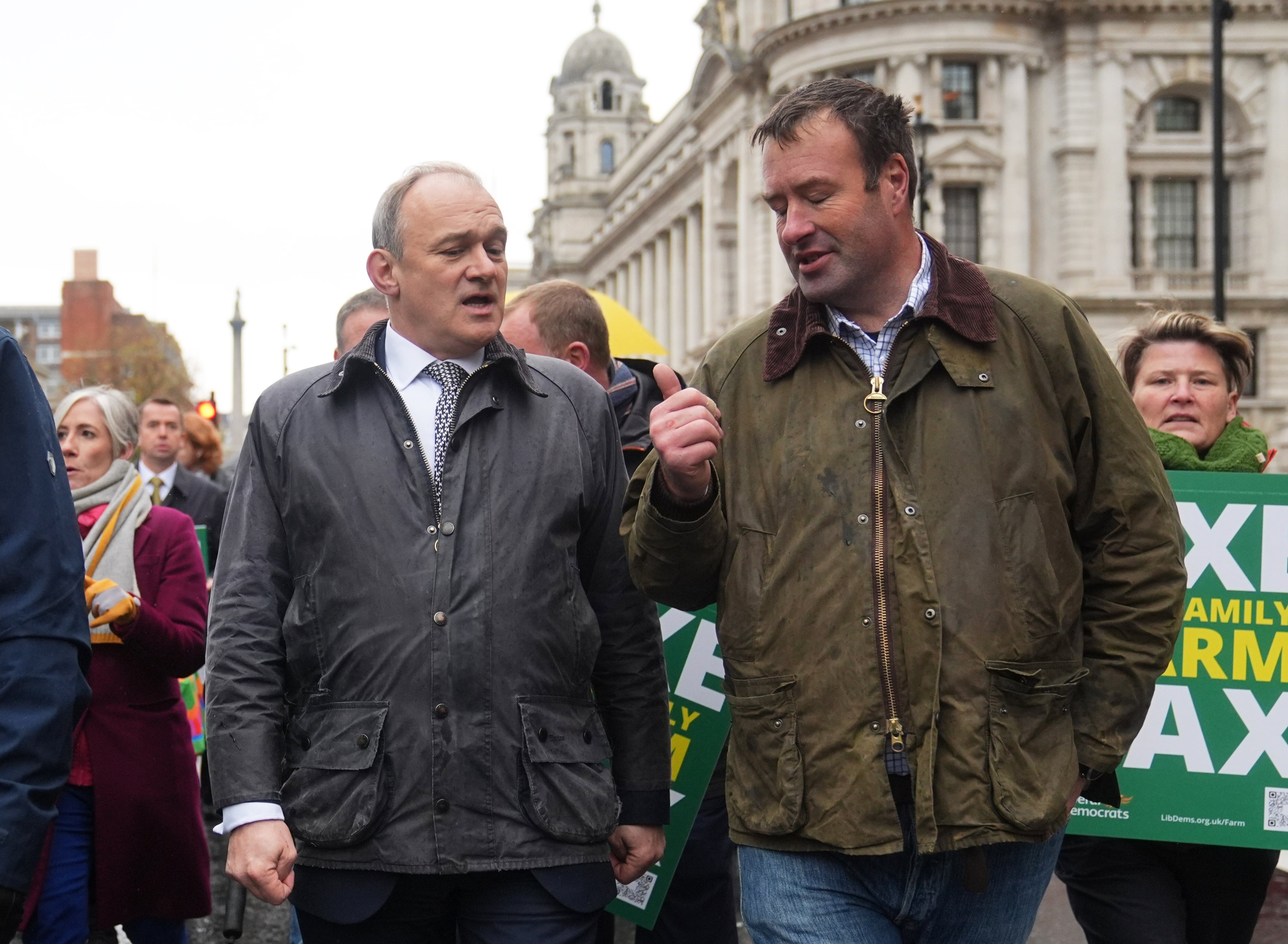 Liberal Democrat leader Sir Ed Davey has been seen speaking to protesters