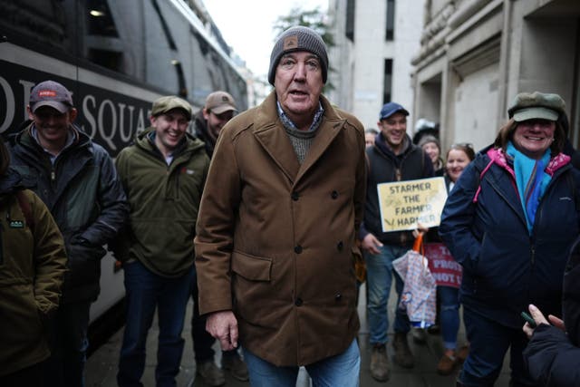 <p>Jeremy Clarkson joined farmers for protests in central London</p>