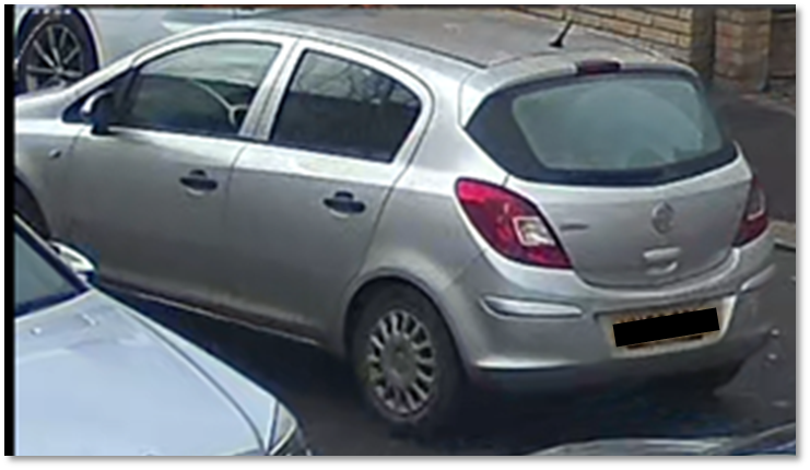 The silver Vauxhall Corsa pictured on Brisbane Road, Ilford