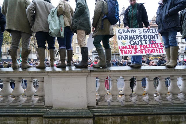 Farmers protesting in central London over the changes to inheritance tax (Gareth Fuller/PA)