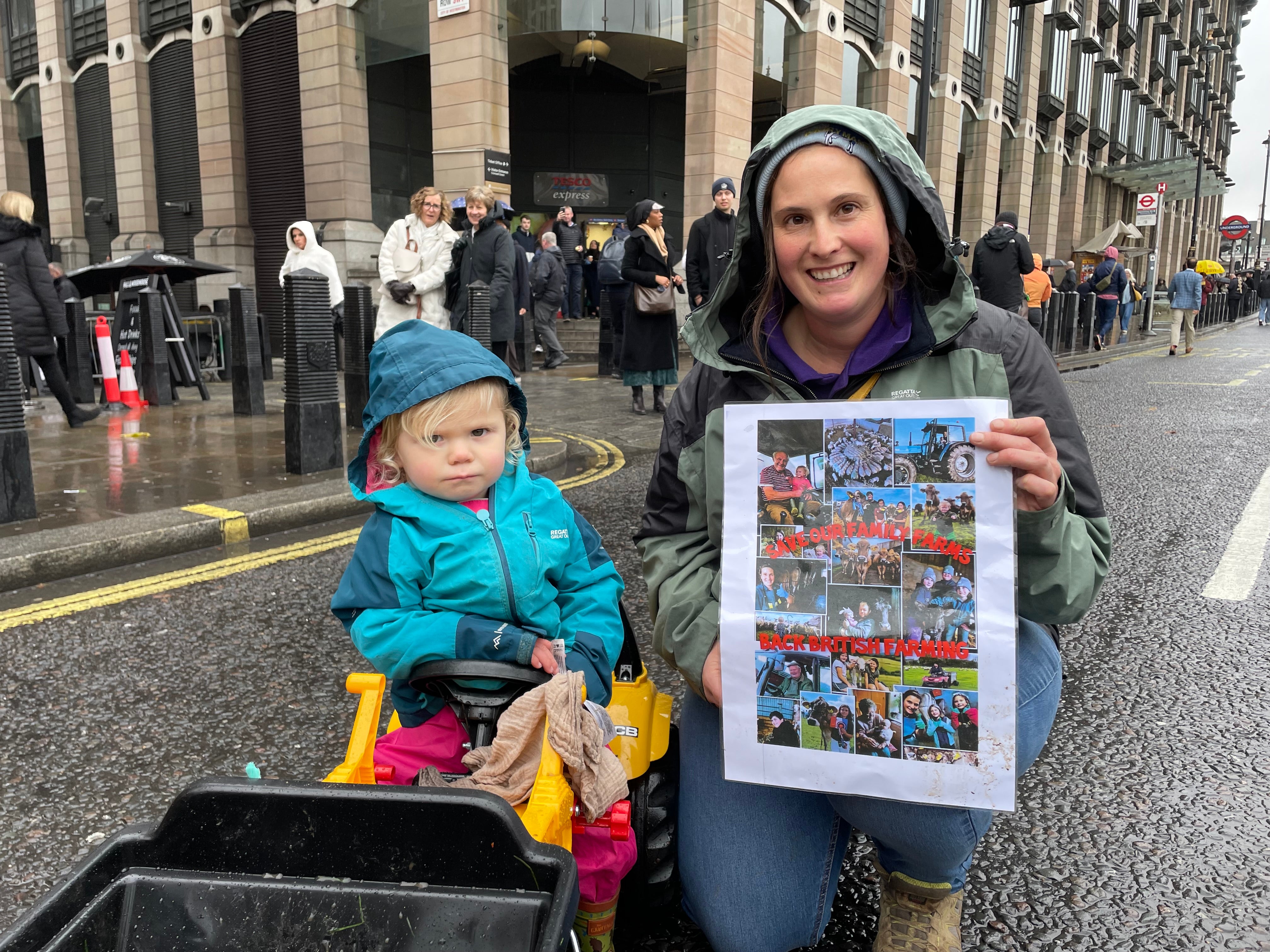 Among those leading the protest was eighth generation farmer Victoria Diamond who fears she maybe the last to run her Somerset farm. Pictured with daughter Ivy Lee.