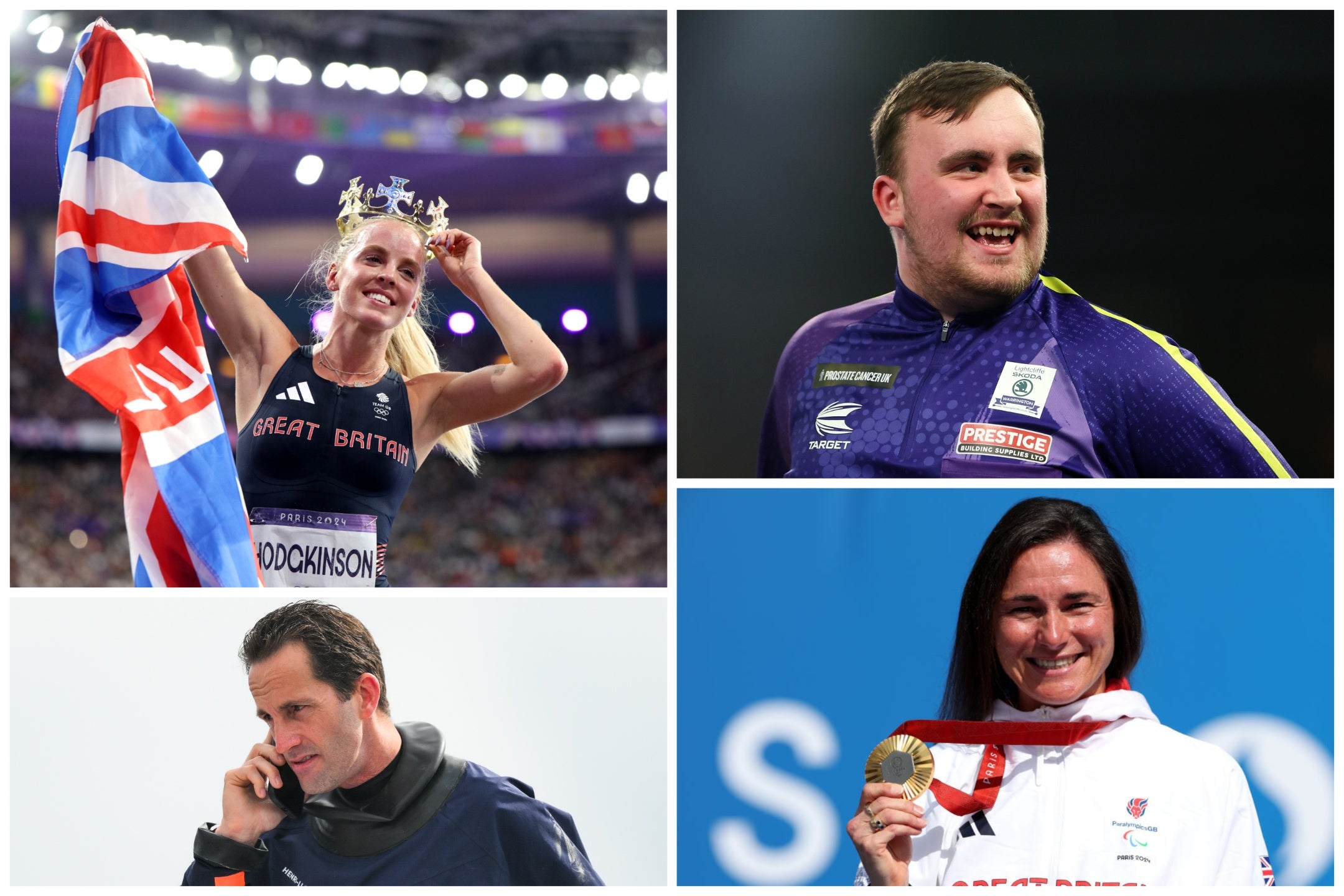 Clockwise from top-left: Keely Hodgkinson, Luke Littler, Sarah Storey and Ben Ainslie