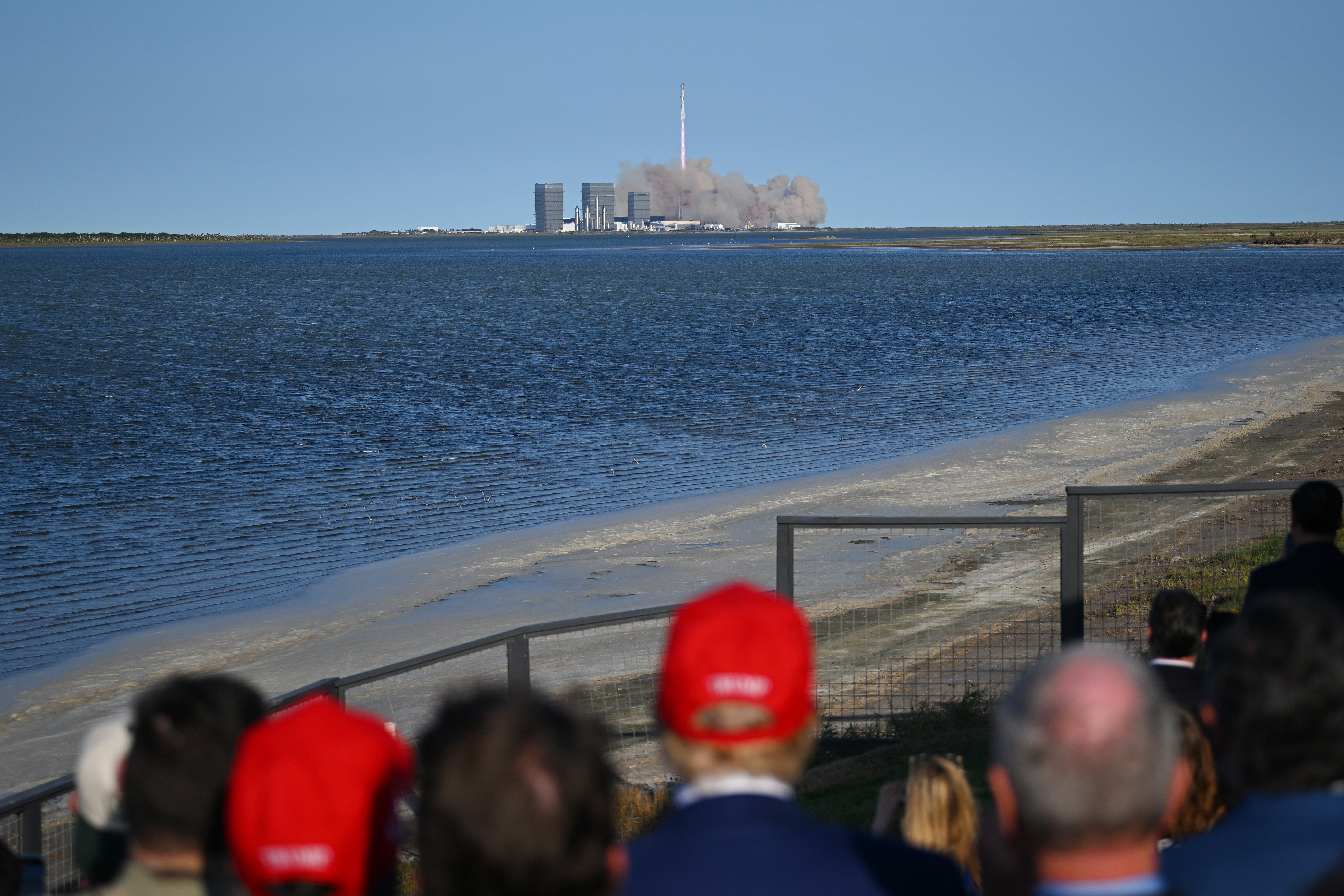 US President-elect Donald Trump looks on during a viewing of the launch of the sixth test flight of the SpaceX Starship rocket on 19 November, 2024 in Brownsville, Texas