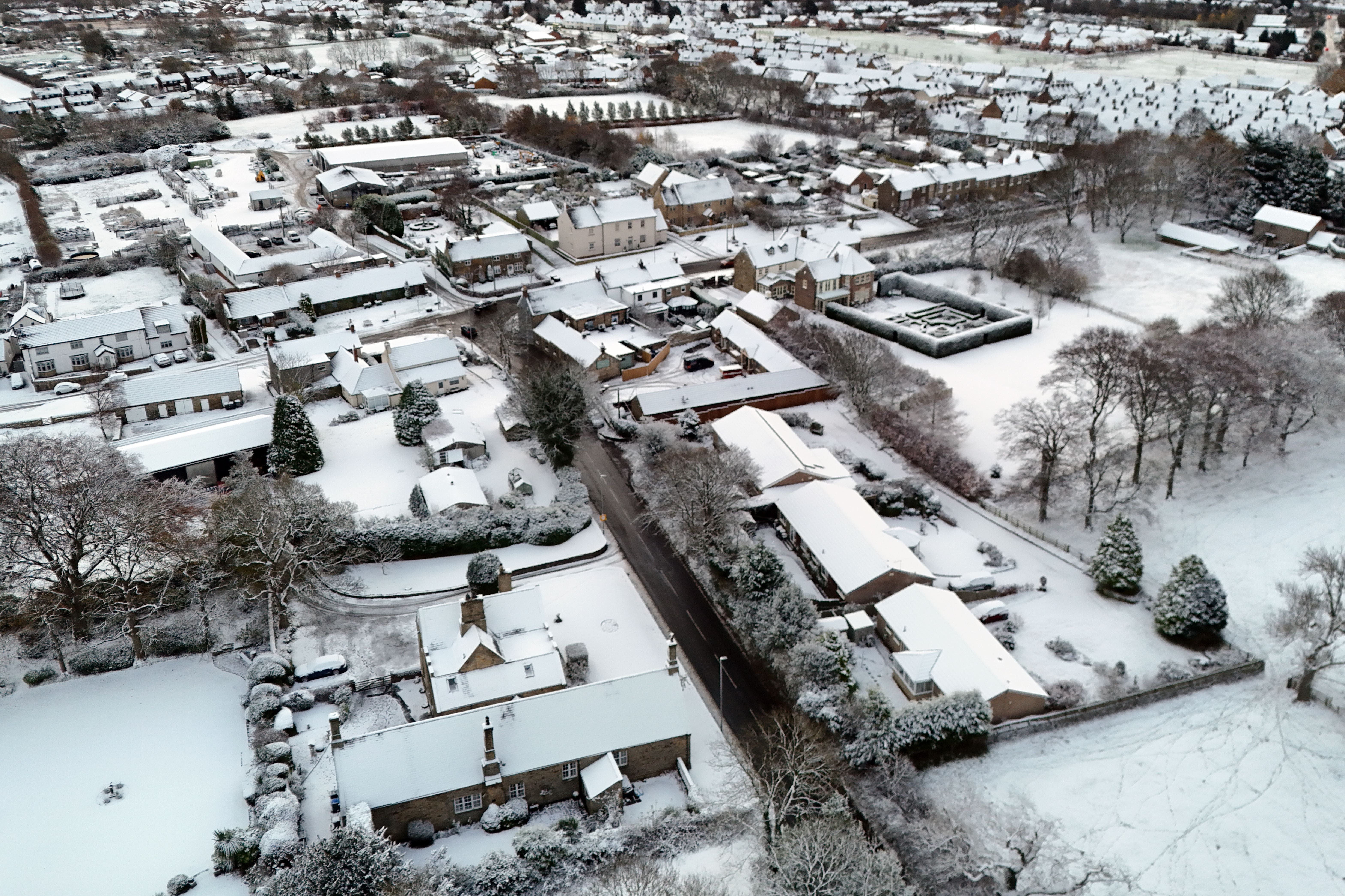 Snow over the village of Brandon in Durham (Owen Humphreys/PA)