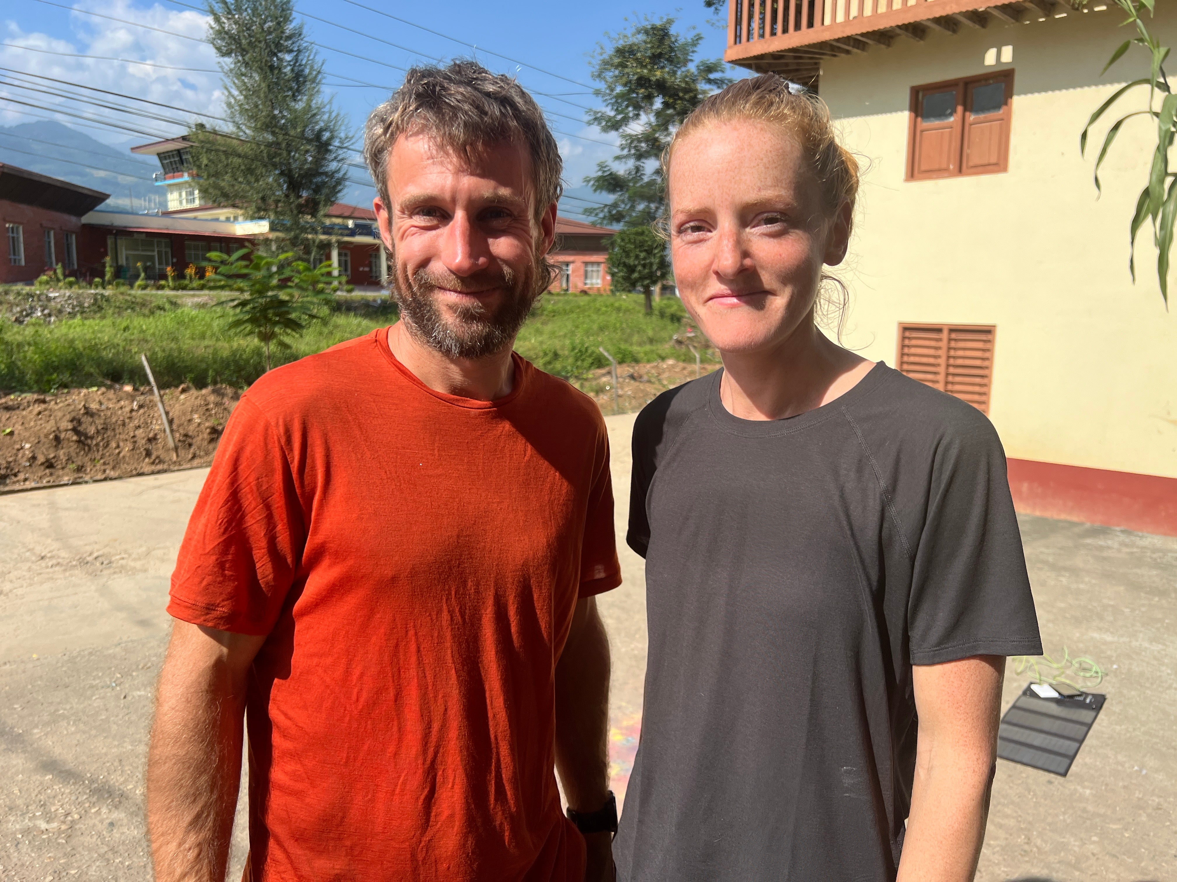 Long way home: Ry Webb and Laura Murphy at Tumlingtar airport in Nepal