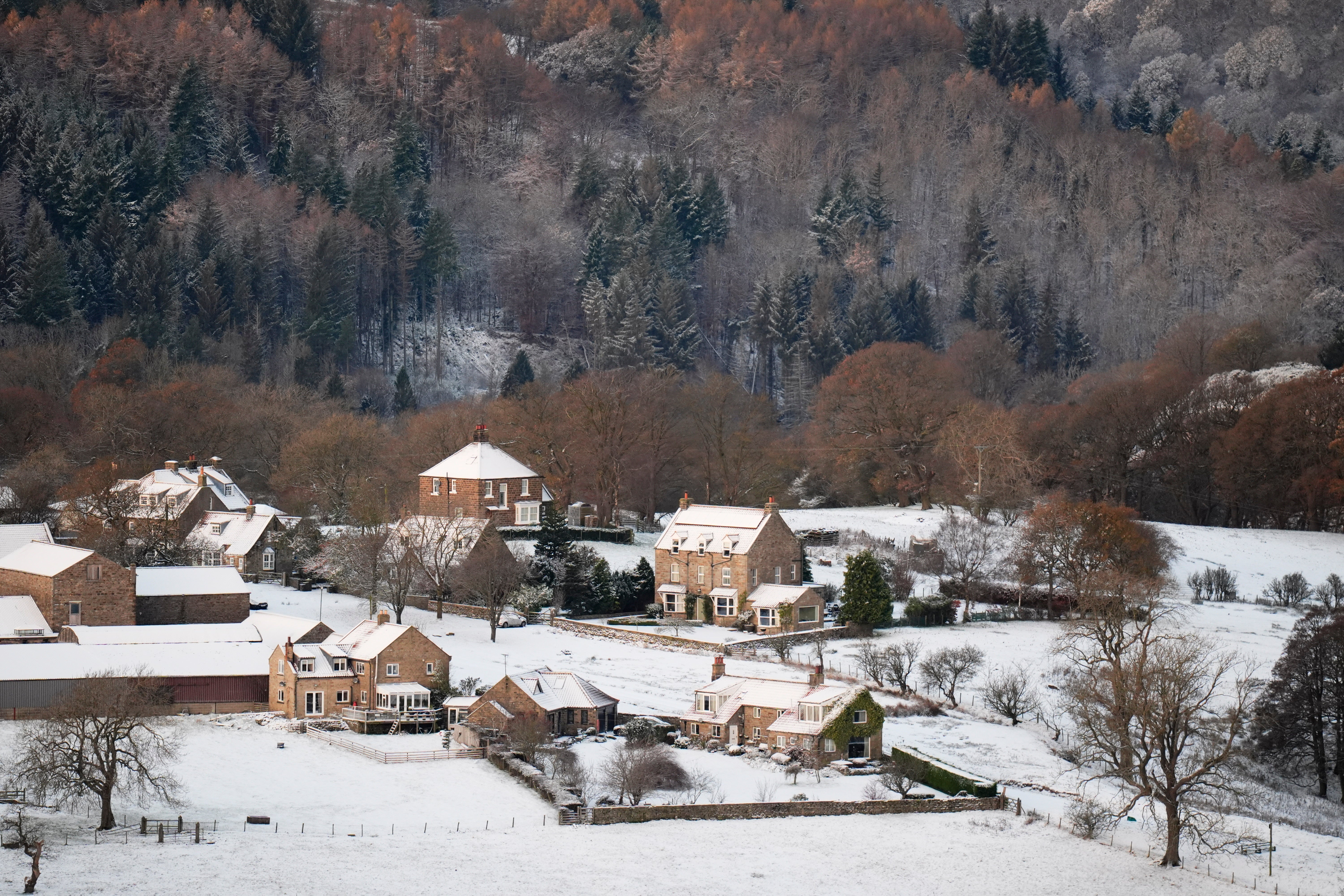 The snow-covered landscape in Goathland, North Yorkshire, on Wednesday morning