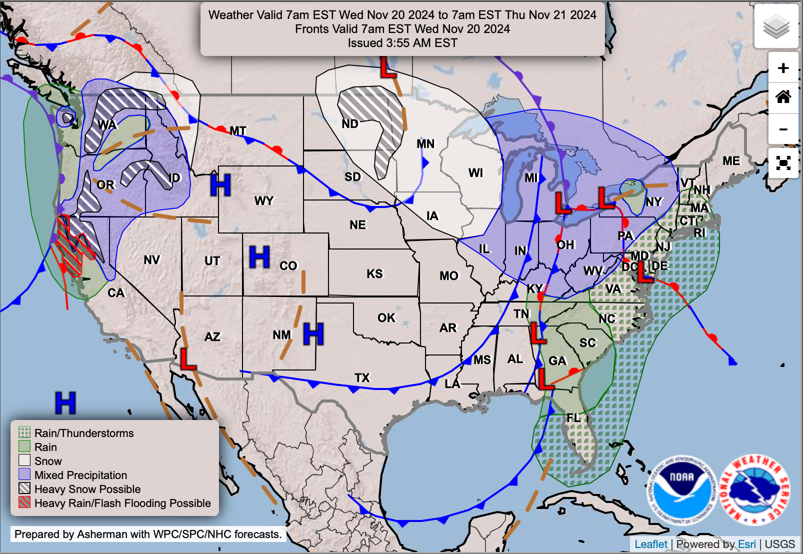 Weather Prediction Center’s forecast of the storm’s path as it heads towards northern California