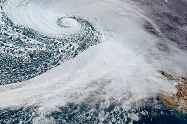 <p>Low pressure storm system known as a ‘bomb cyclone’ forms off the coast of the US Pacific Northwest on Tuesday </p>