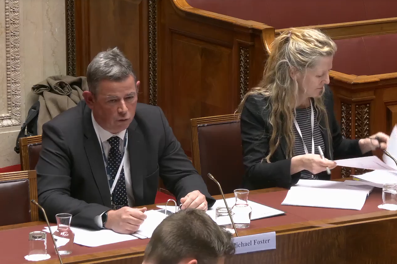 Michael Foster and Fidelma O’Hagan from the Department of Finance in Northern Ireland give evidence to the Stormont Finance Committee on Wednesday afternoon (NI Assembly/PA)