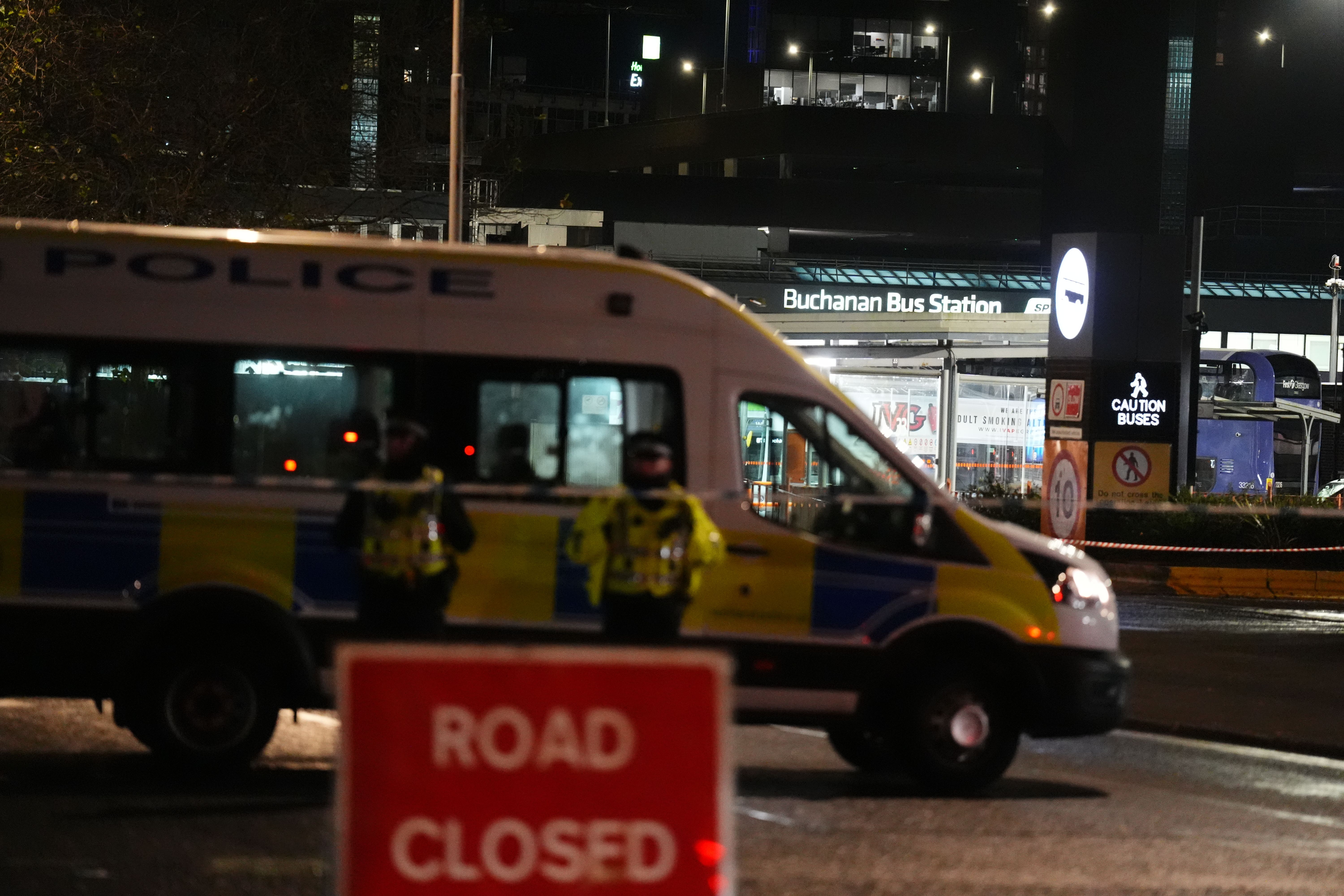 The scene at Buchanan Bus Station in Glasgow city centre. Three men have been arrested and the bus station was evacuated as the bomb squad was called out to reports of a “potential suspicious item”. Picture date: Wednesday November 20, 2024.