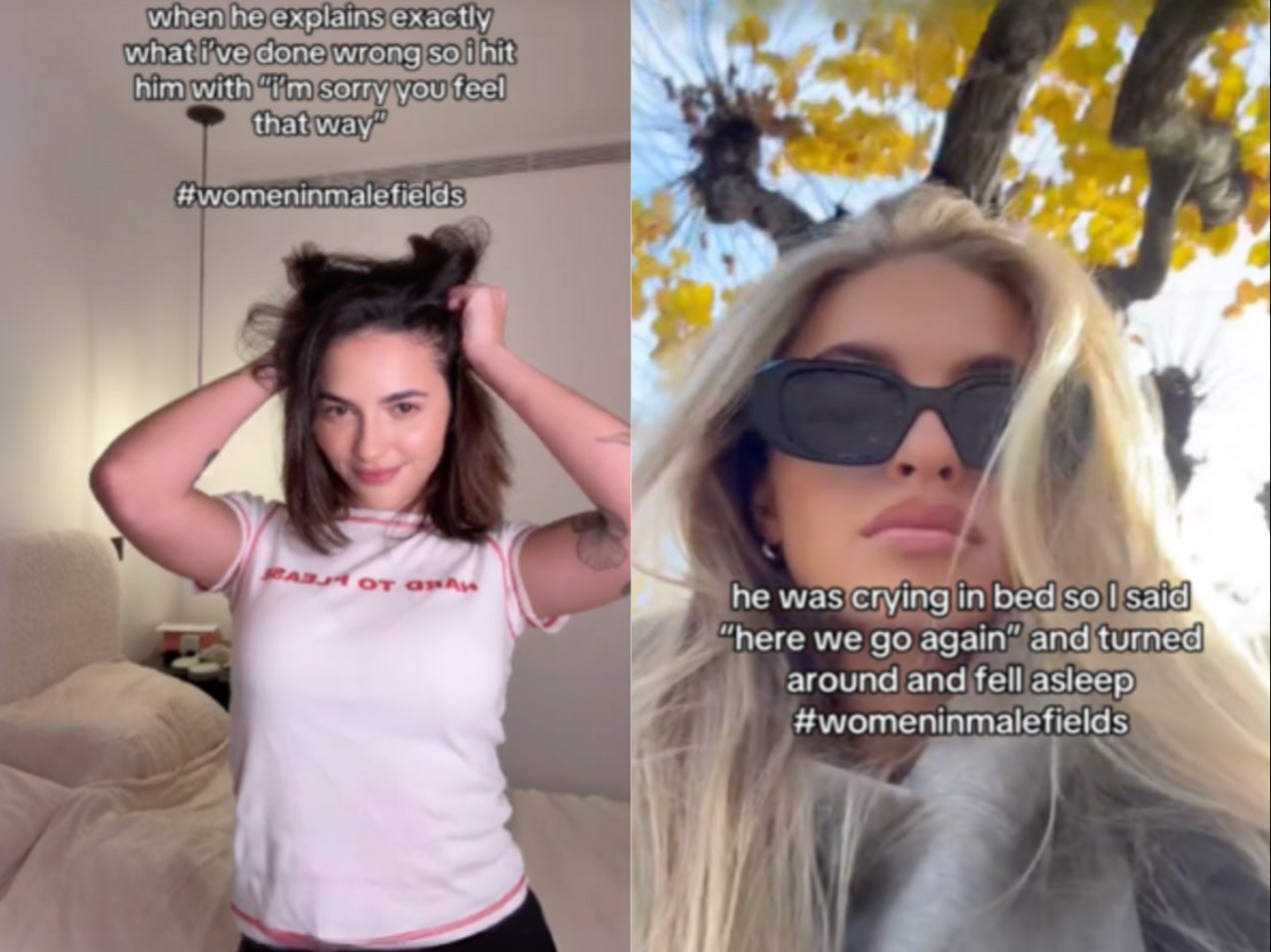 The ‘women in male fields’ TikTok trend hilariously highlights toxic relationship behaviors often experienced when dating men