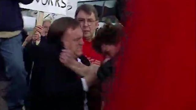 <p>Moment John Prescott punched protester who threw egg at him.</p>