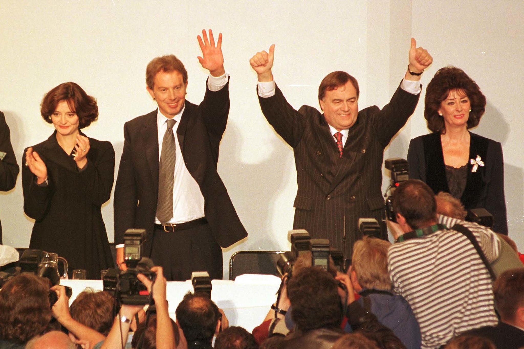 Blair and Prescott with their wives Cherie and Pauline in 1996