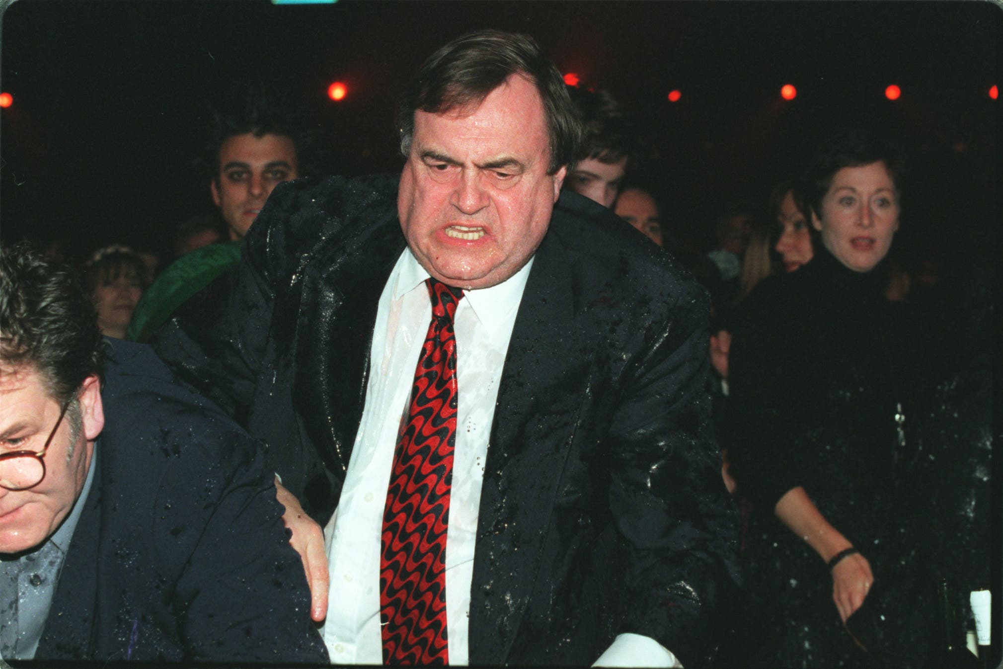 Deputy Prime Minister John Prescott after being soaked with water by a member of the band Chumbawamba, at 1998 Brit awards ceremony (NPR?PA)