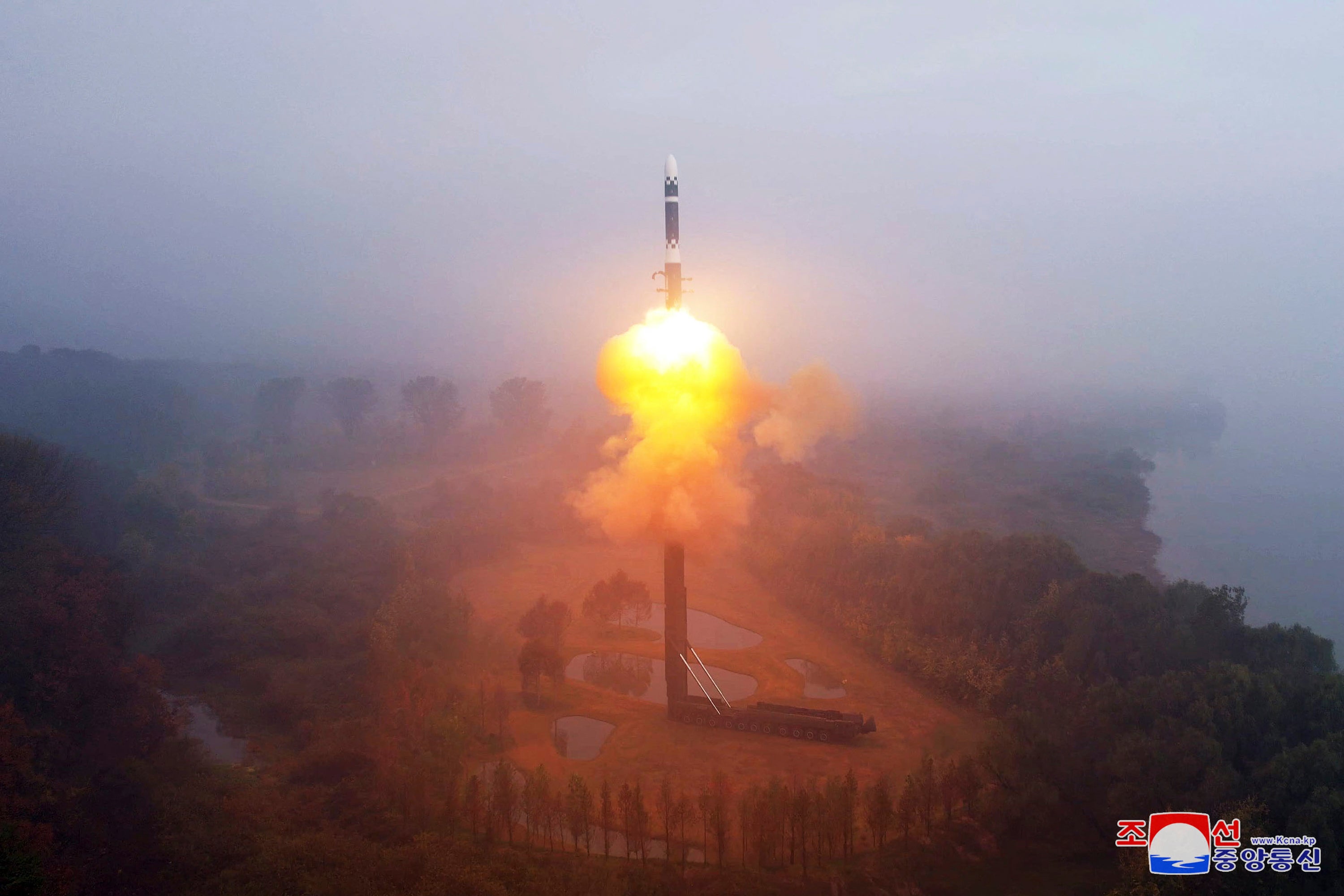A test-firing of the new Hwasong-19 intercontinental ballistic missile takes place at an undisclosed location in North Korea on 31 October 2024