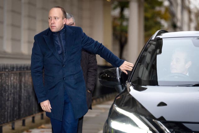 Former health secretary Matt Hancock arrives to give evidence for module three of the UK Covid-19 Inquiry at Dorland House in London (Aaron Chown/PA)