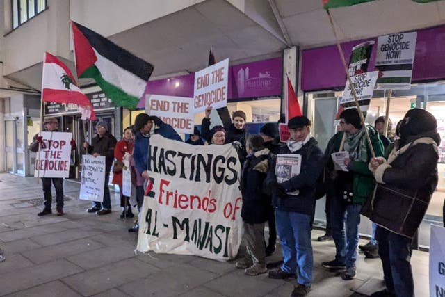 Protesters gathered outside the Hastings Borough Council office buildings ahead of the council meeting on Wednesday (HDPSC/PA)