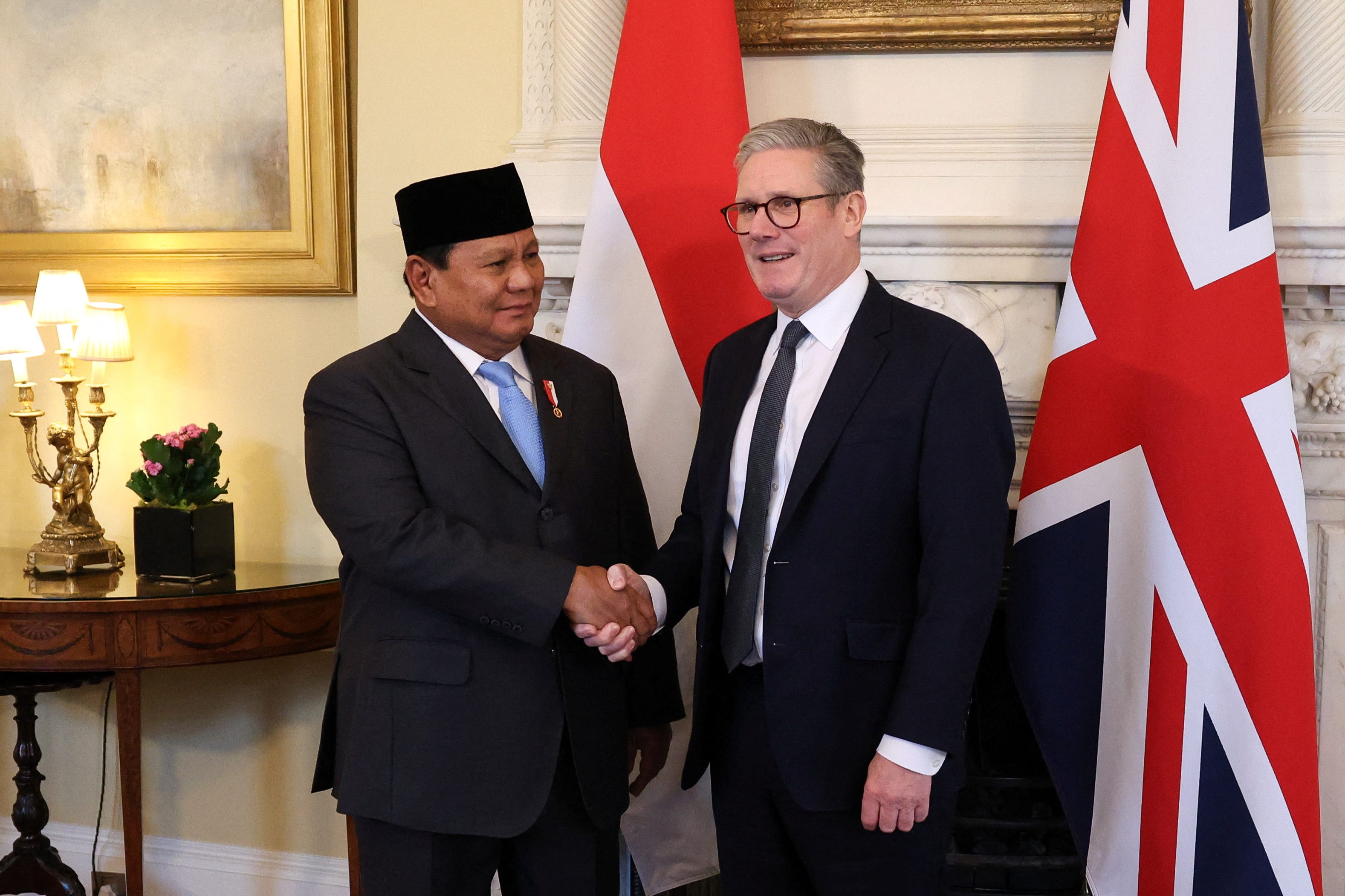 Prime Minister Sir Keir Starmer welcomed President Prabowo Subianto of Indonesia to Downing Street (Mina Kim/PA)