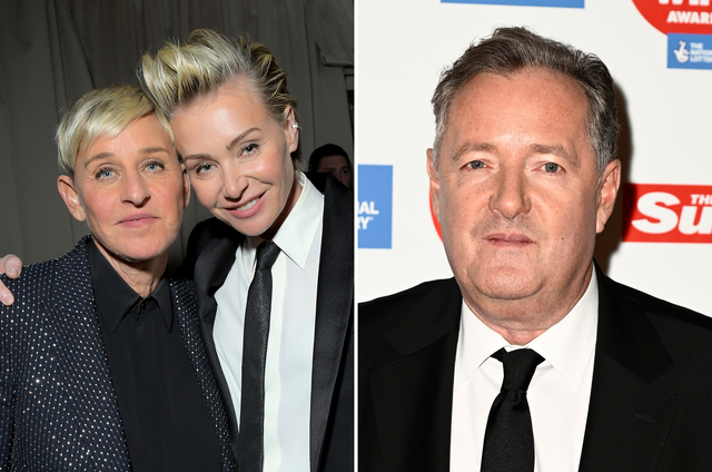 <p>Ellen DeGeneres, Portia de Rossi and Piers Morgan</p>