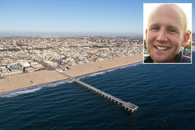 <p>Michael David Vanzandt, 44, (inset) mysteriously vanished from Hermosa Beach (pictured) in 2016</p>