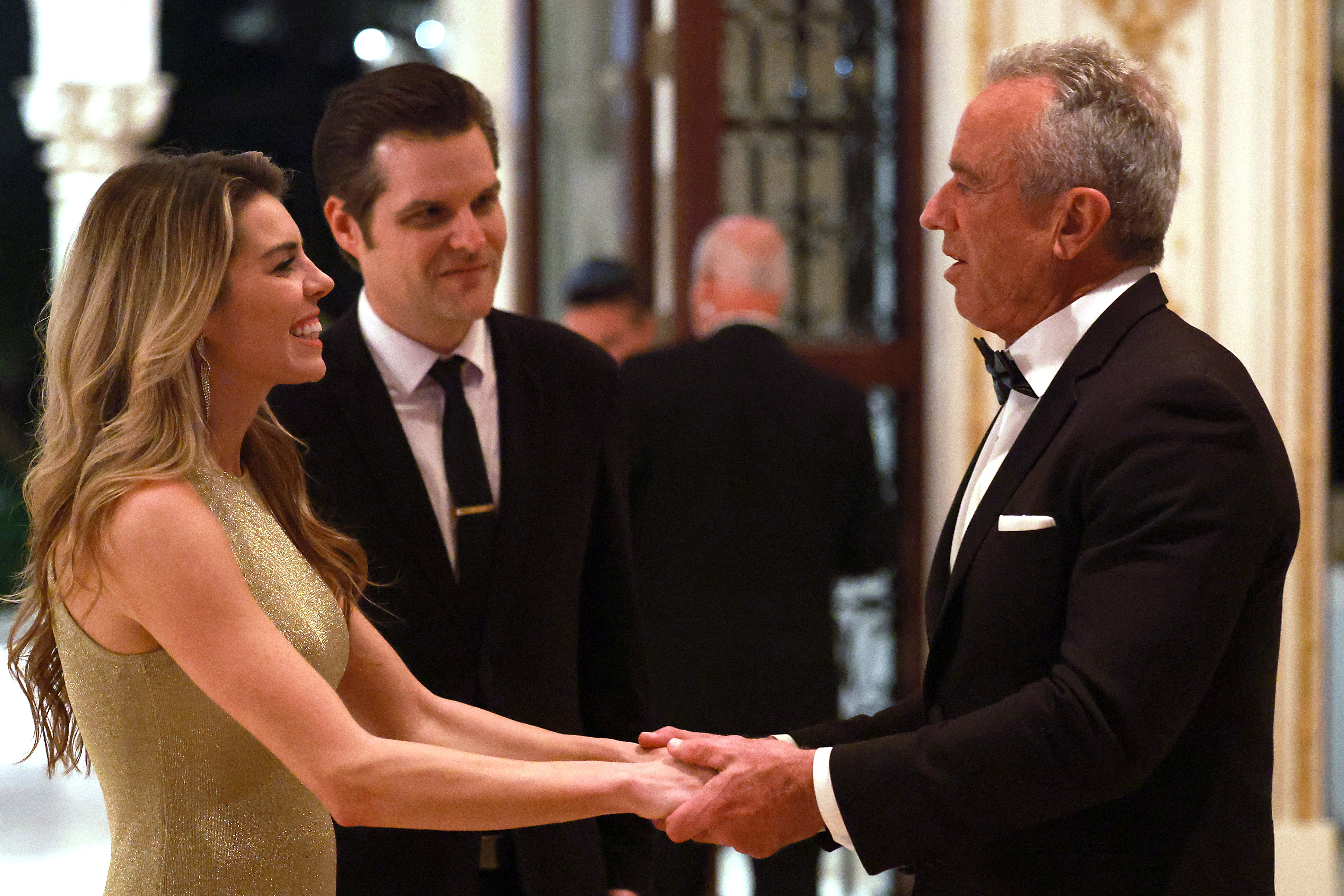 Matt Gaetz, Ginger Gaetz and Robert F Kennedy Jr at The America First Policy Institute Gala At Mar-A-Lago last week