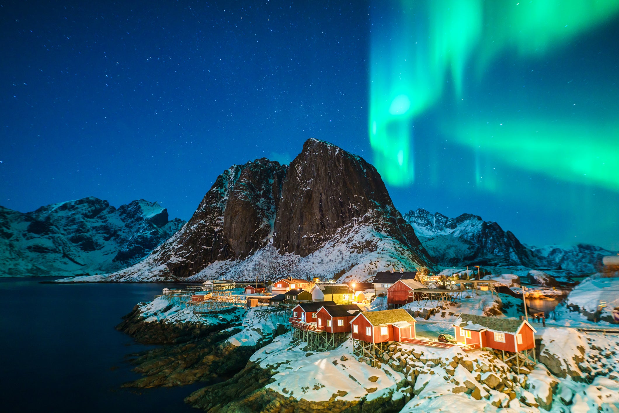 A view of the Northern Lights from the Norwegian coast