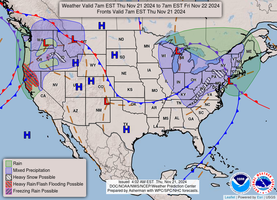 Weather Prediction Center’s forecast of the storm’s path as it heads towards northern California