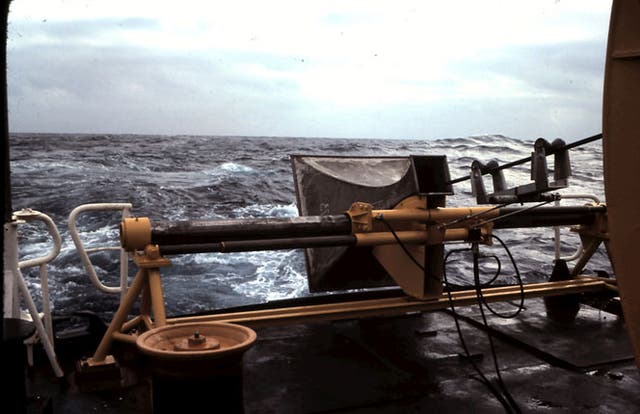 <p>The acoustic antenna is seen on the back of a ship that recorded the mysterious ‘Bio-Duck’ quacks. The antenna allowed scientists to figure out where the sounds were coming from. Now, they believe the sounds may have been a conversation </p>