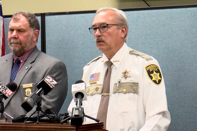 <p>Green Lake County Sheriff Mark Podoll speaking at a news conference Friday, 8 November 2024, about authorities' belief that a Wisconsin man faked his own drowning</p>