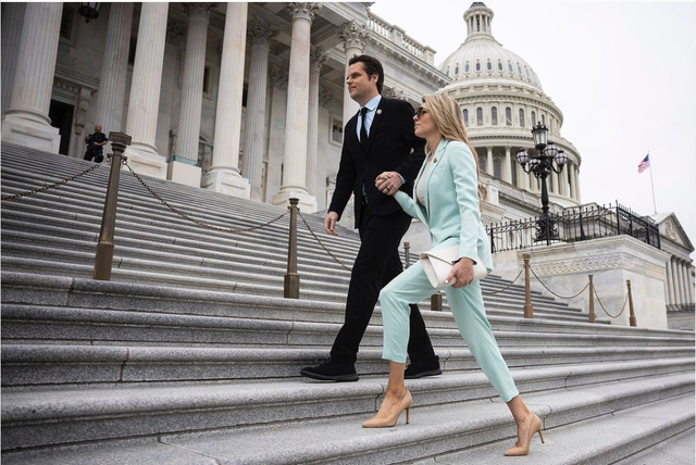 <p>Ginger and Matt Gaetz walking on the steps of the Capitol building</p>