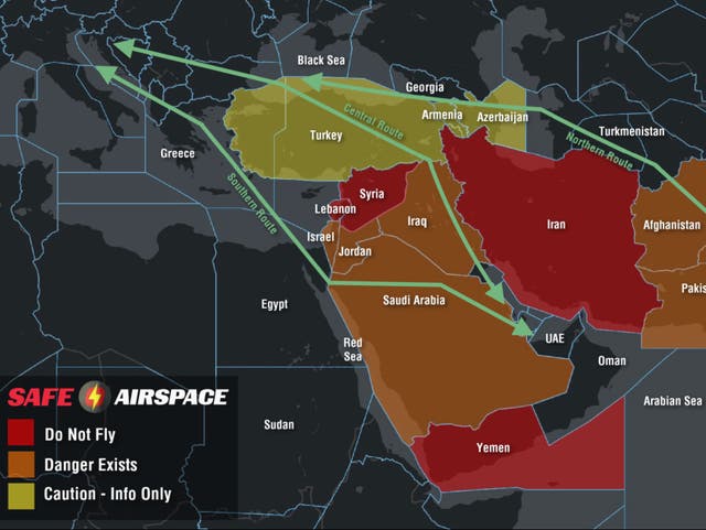 <p>Risk assessment: Ops Group map of Middle East airspace</p>