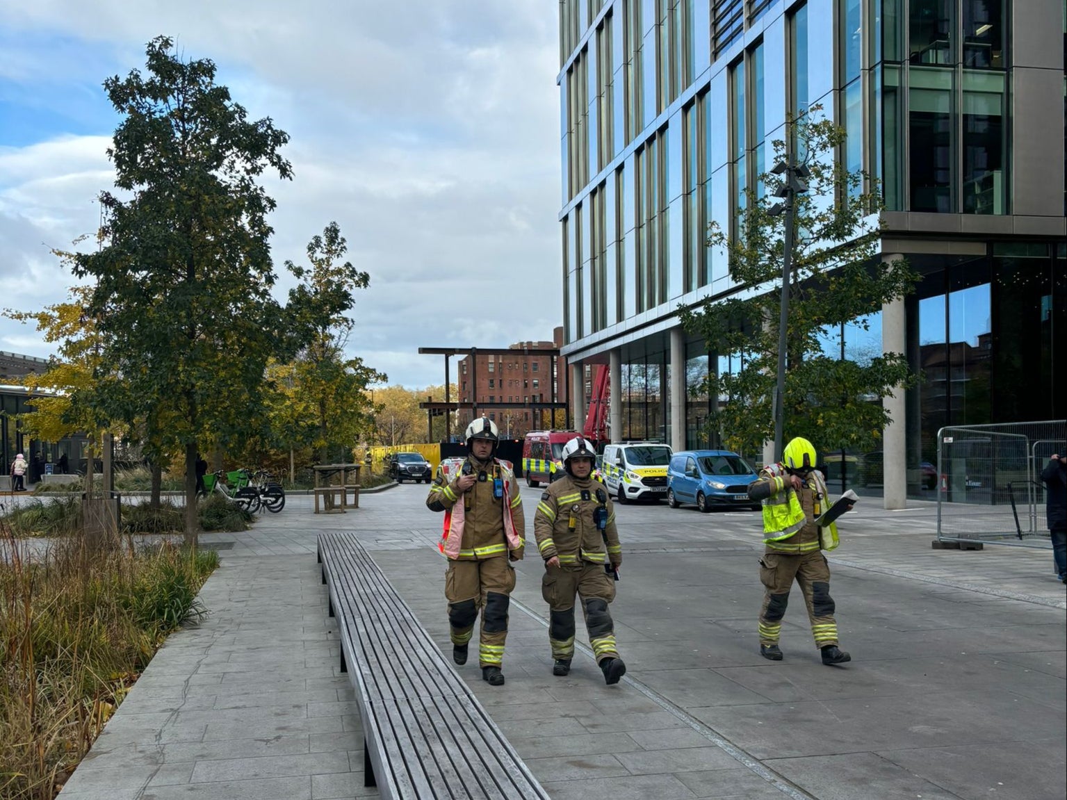 Firefighters are among the emergency responders on the scene at the US Embassy in Nine Elms