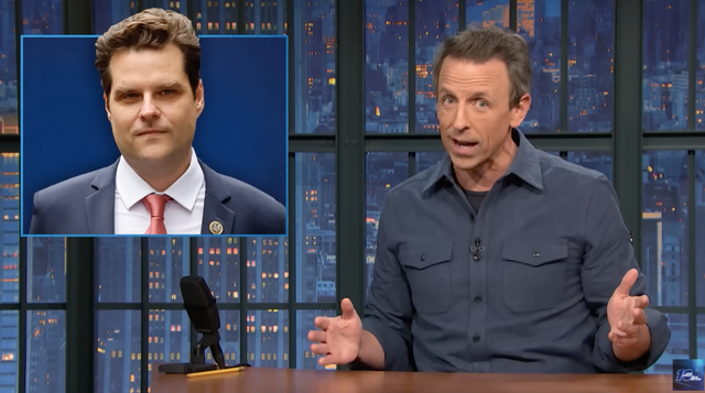 <p>Seth Meyers roasted Matt Gaetz on Thursday’s late night show </p>