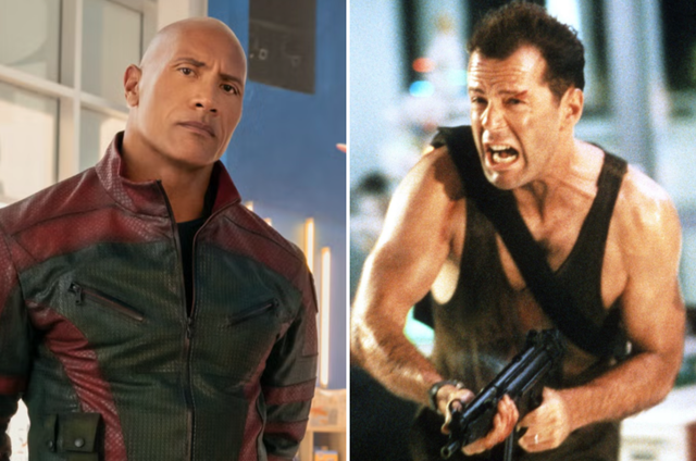 <p>Dwayne Johnson in ‘Red One’ and Bruce Willis in ‘Die Hard’</p>