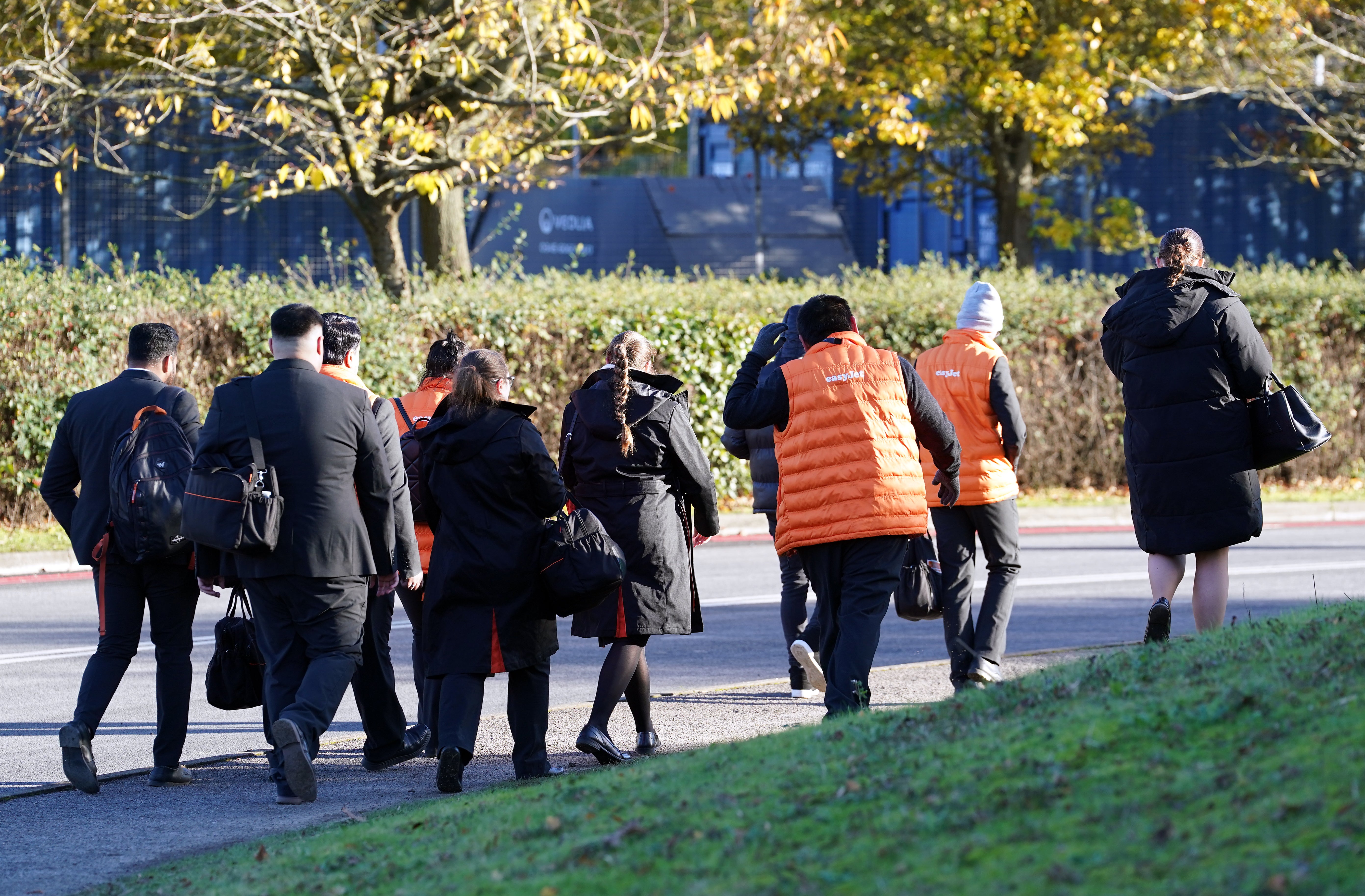 Air crew at Gatwick airport near Crawley, West Sussex, where flights have been cancelled