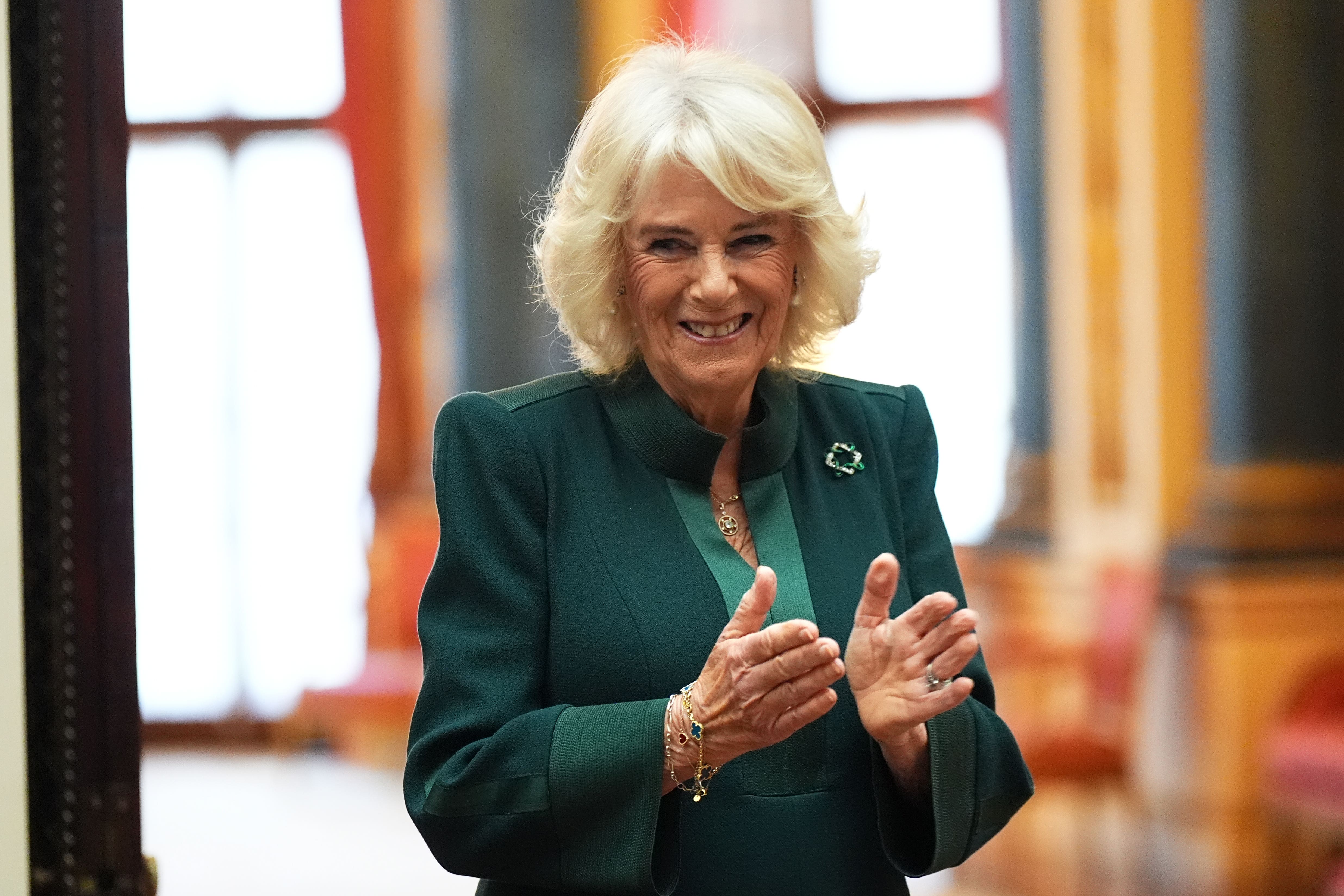 Queen Camilla during a reception for winners of the Queen’s Commonwealth Essay Competition, at Buckingham Palace in London. Picture date: Thursday November 21, 2024.