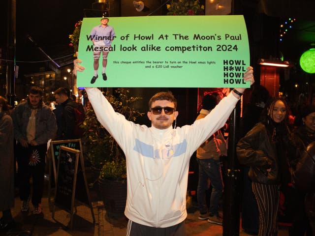 <p>The Paul Mescal lookalike contest in Hoxton, London offered a main prize of £20 – and the opportunity to turn on the pub Christmas lights</p>