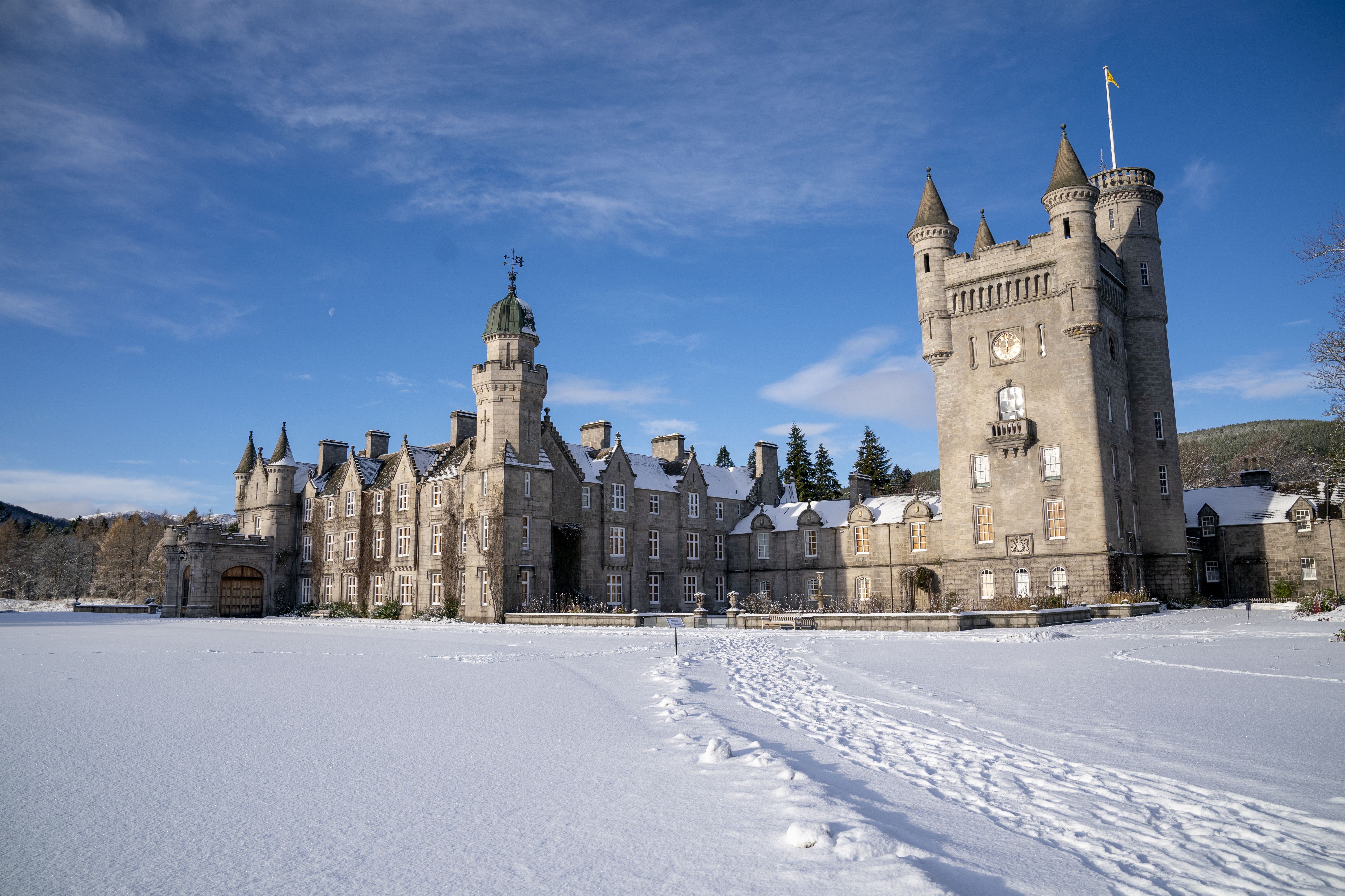 Balmoral Castle blanketed in snow on Friday morning (Jane Barlow/PA)