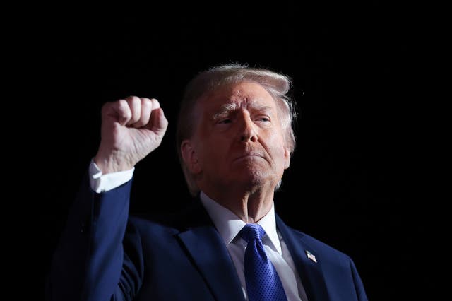 <p>Donald Trump reacts to the crowd as he concludes a campaign rally on October 19, 2024, in Latrobe, Pennsylvania. A resurfaced clip from 2016 shows Trump opposing a North Carolina bathroom bill  </p>