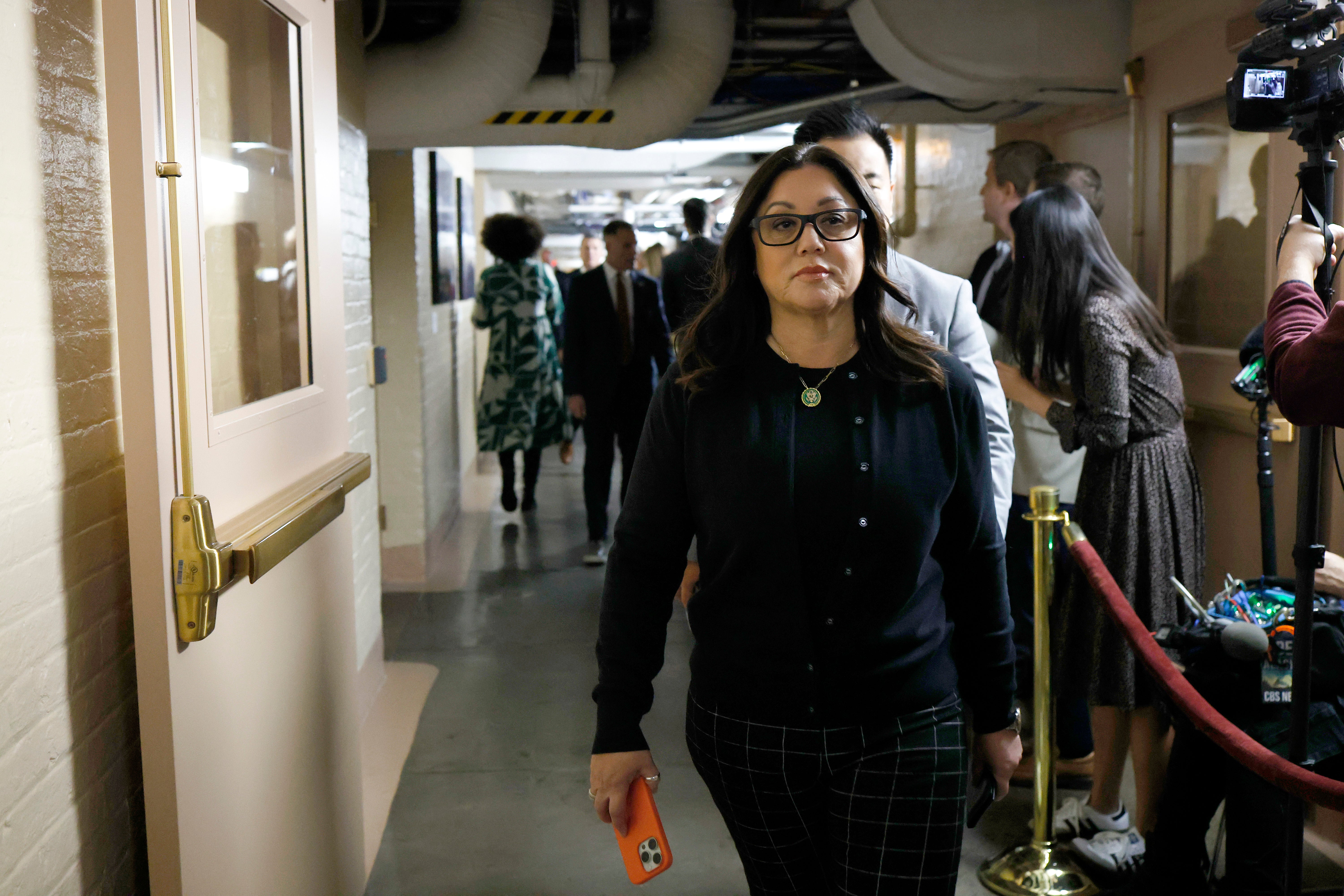 Rep. Lori Chavez-Deremer (R-OR) arrives to a meeting with House Republicans at the U.S. Capitol Building on October 19, 2023 in Washington, DC