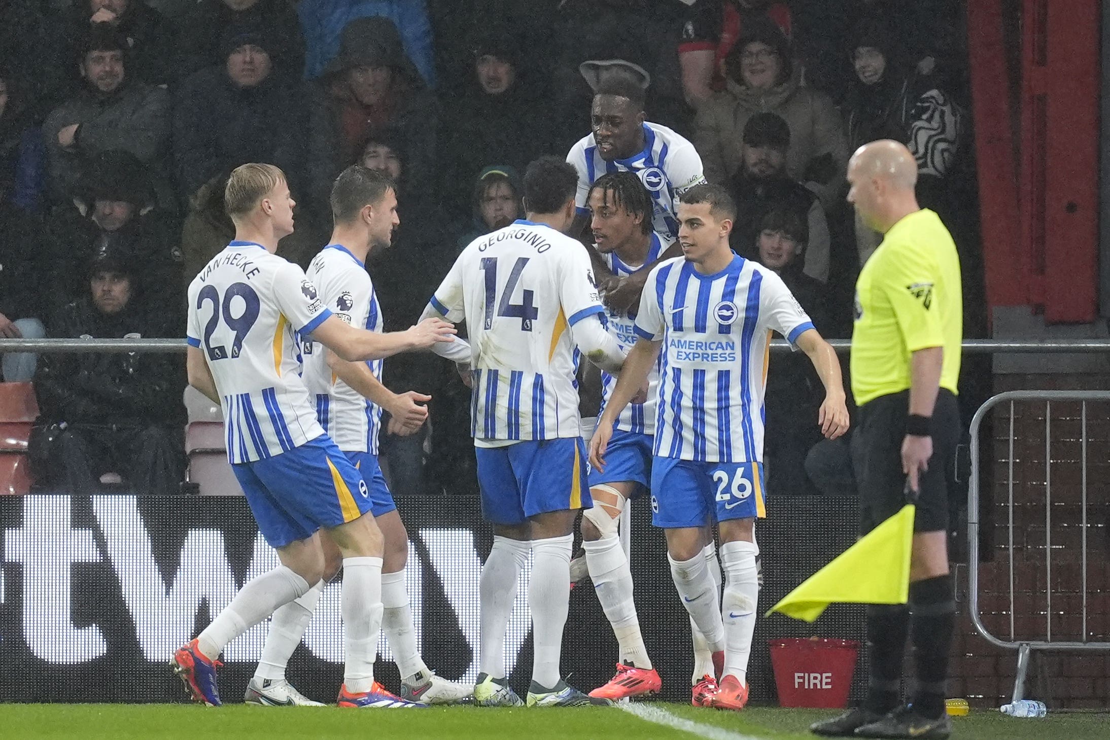 Joao Pedro celebrates scoring in Brighton’s 2-1 win at Bournemouth (Andrew Matthews/PA)