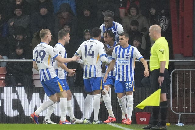 Joao Pedro celebrates scoring in Brighton’s 2-1 win at Bournemouth (Andrew Matthews/PA)