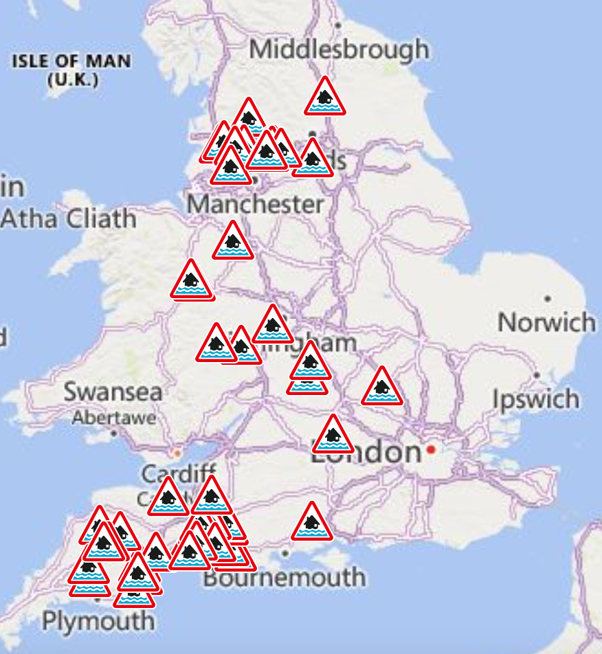 Flood warnings have been issued across England